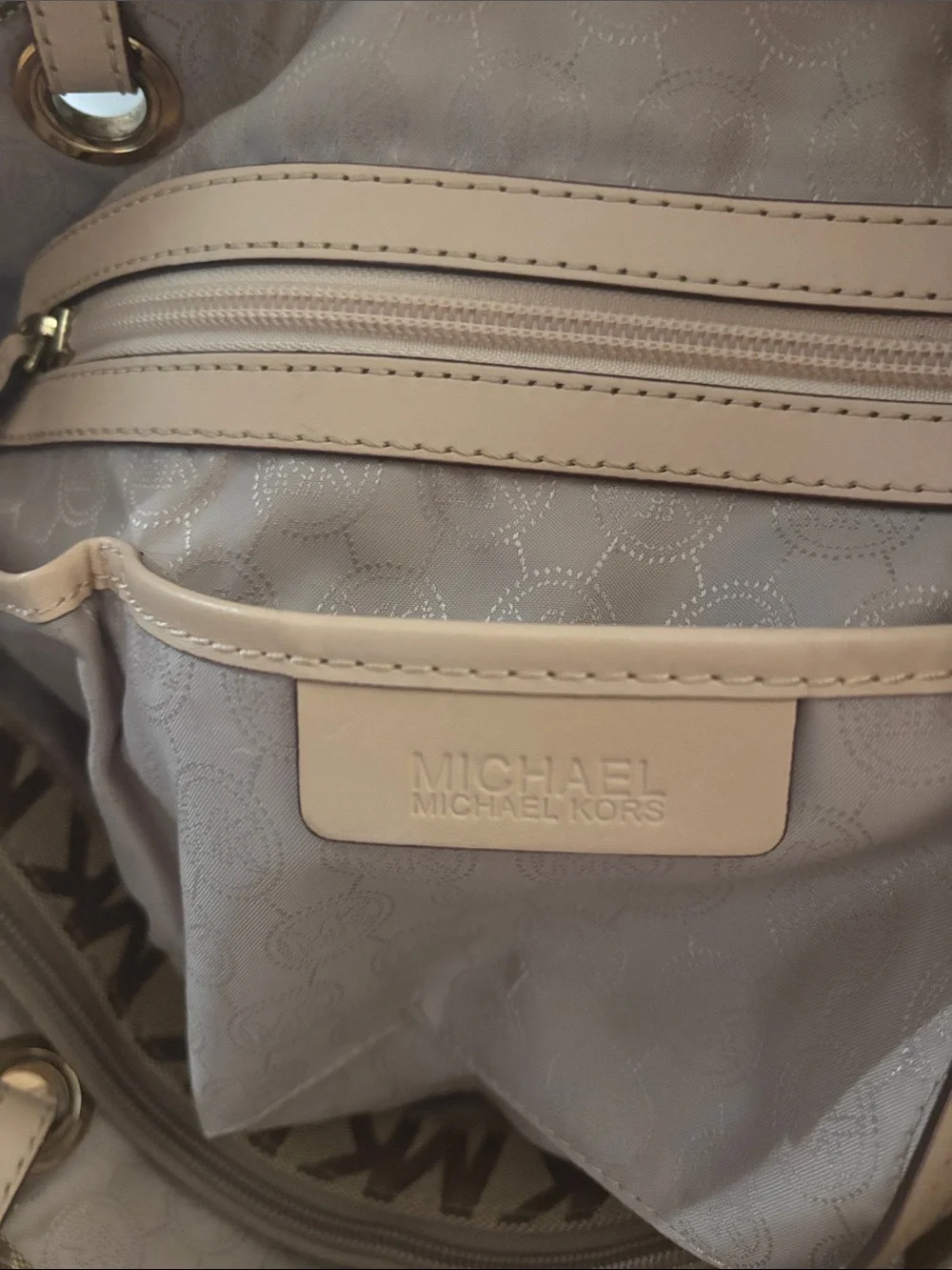 Michael Kors Brown and Beige MK Monogram Tote